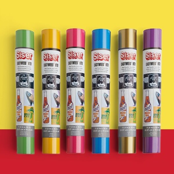 six rolls of siser vinyl on yellow and red background